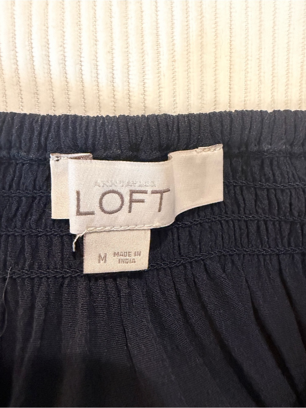 LOFT Navy Embroidered Peasant Dress Medium Off Shoulder Boho Shift Dress - Picture 4 of 5